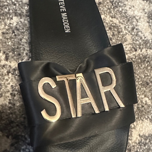 Steve Madden Black Slides with Metallic Lettering - Picture 4 of 4